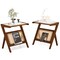 2 Pieces Boho End Table With Magazine Rack Versatile Bamboo Bedside Table W/ Rattan Shelf Walnut